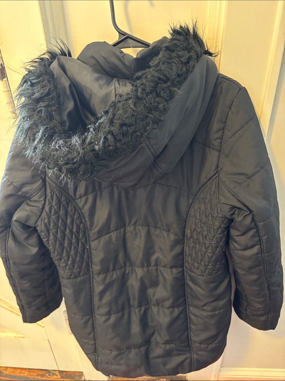 Kids Black Quilted Hooded Winter Coat